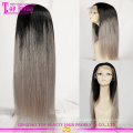 Fábrica de belleza superior del pelo humano peluca de peluca delantera del cordón del pelo humano gris alto quaity Qingdao